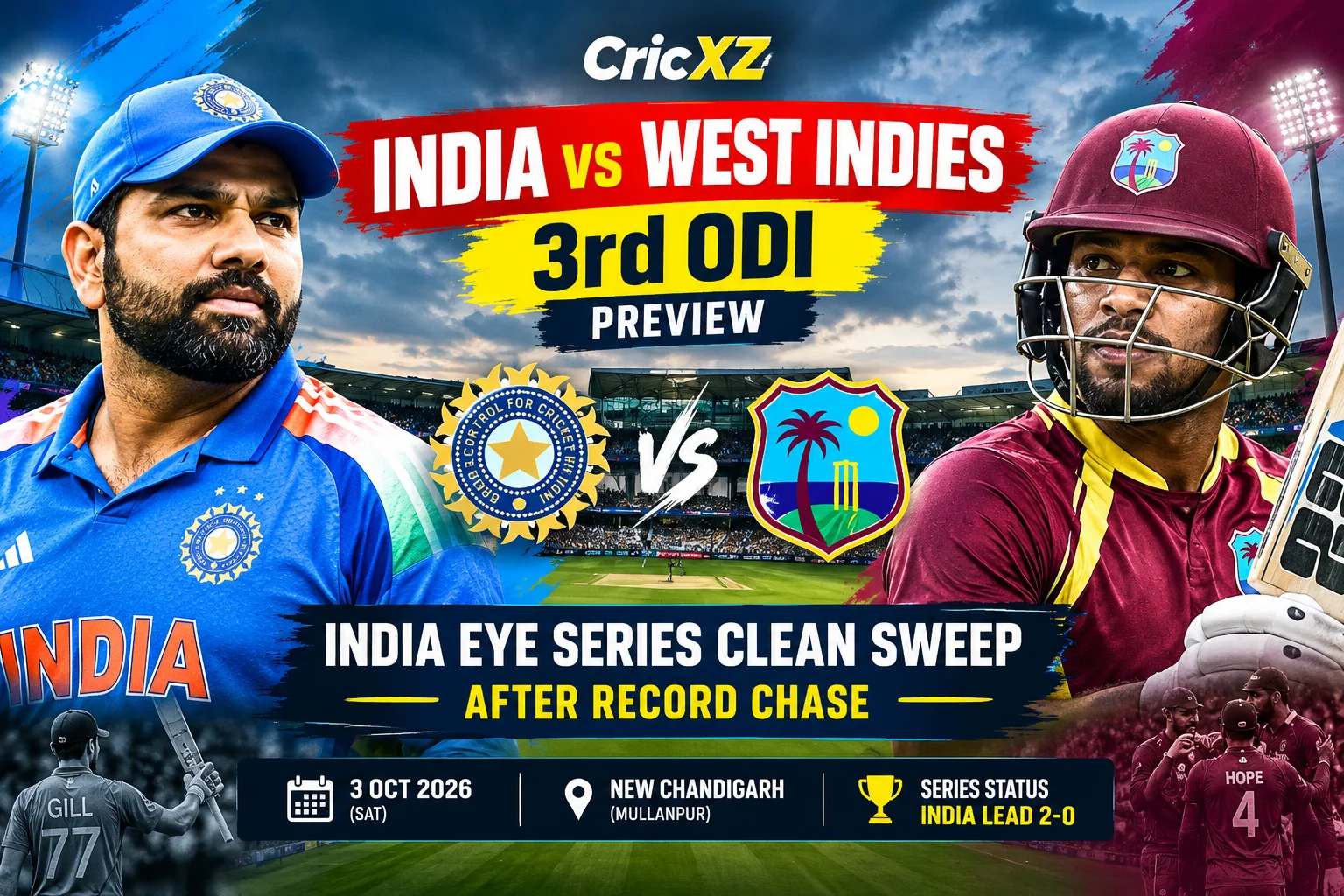 CricXZ graphic for India vs West Indies 3rd ODI Preview
