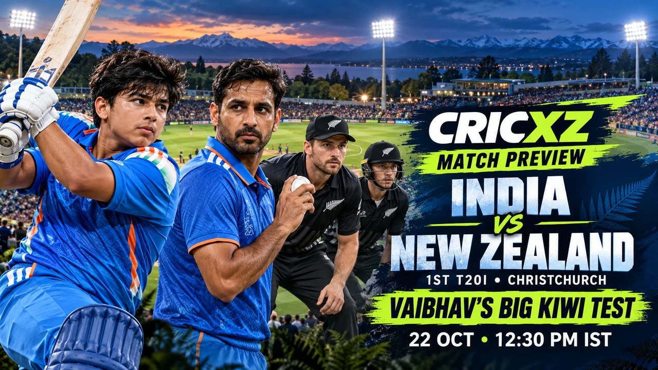CricXZ preview graphic for the first T20I between India and New Zealand in Christchurch
