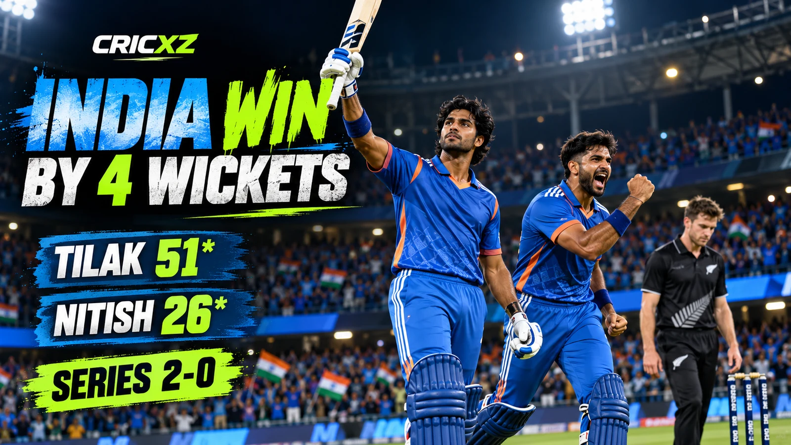 CricXZ graphic for India's four-wicket second T20I victory over New Zealand