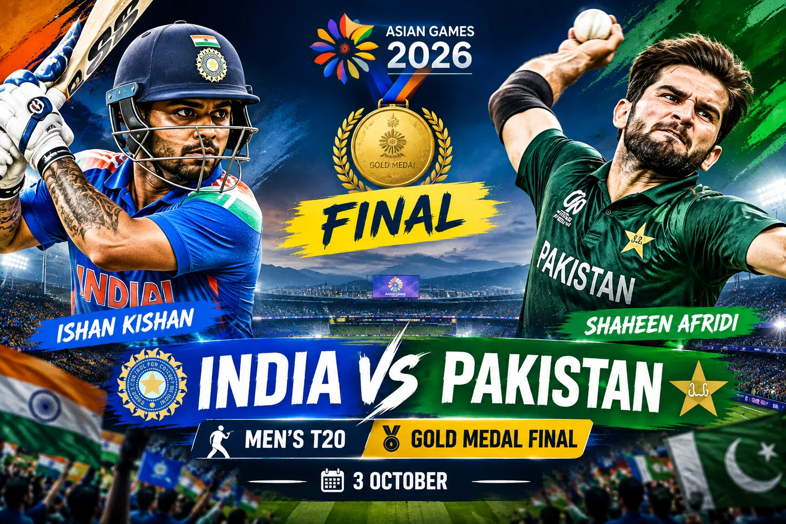 CricXZ match graphic for India vs Pakistan Asian Games 2026 Men's T20 Final