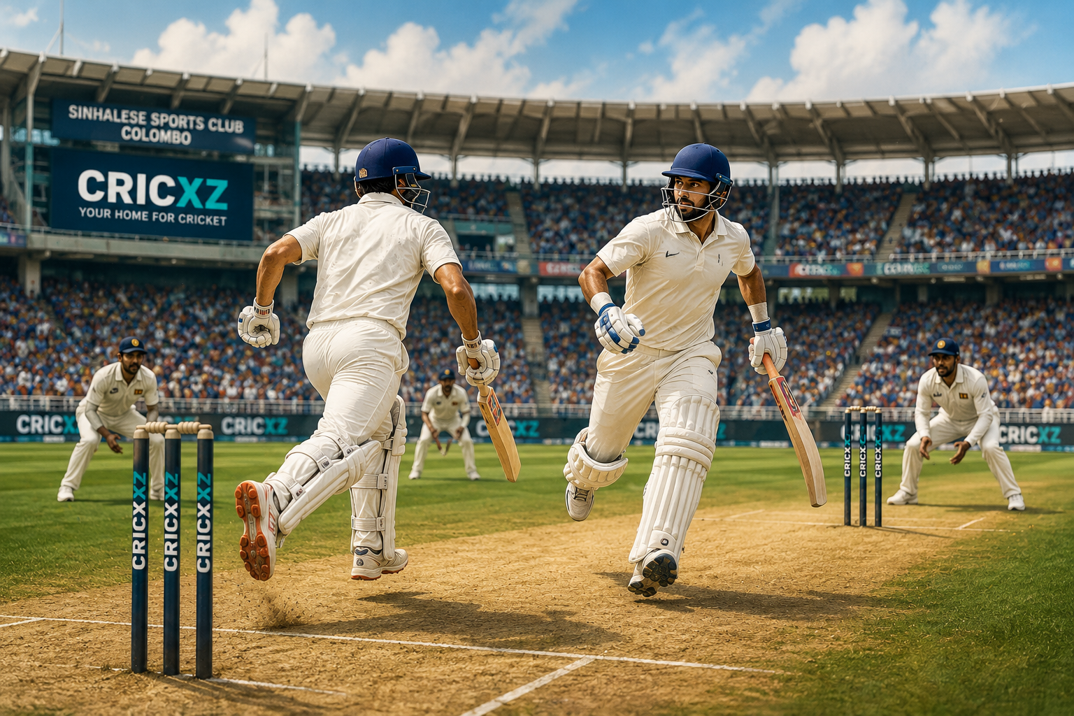 CricXZ editorial illustration of two Test batters running between the wickets