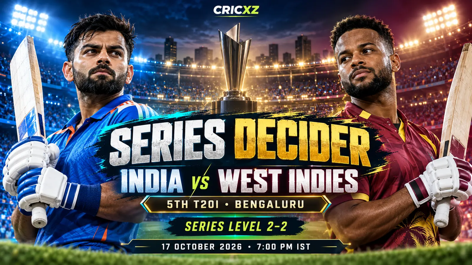 CricXZ India versus West Indies fifth T20I 2026 Bengaluru series-decider graphic