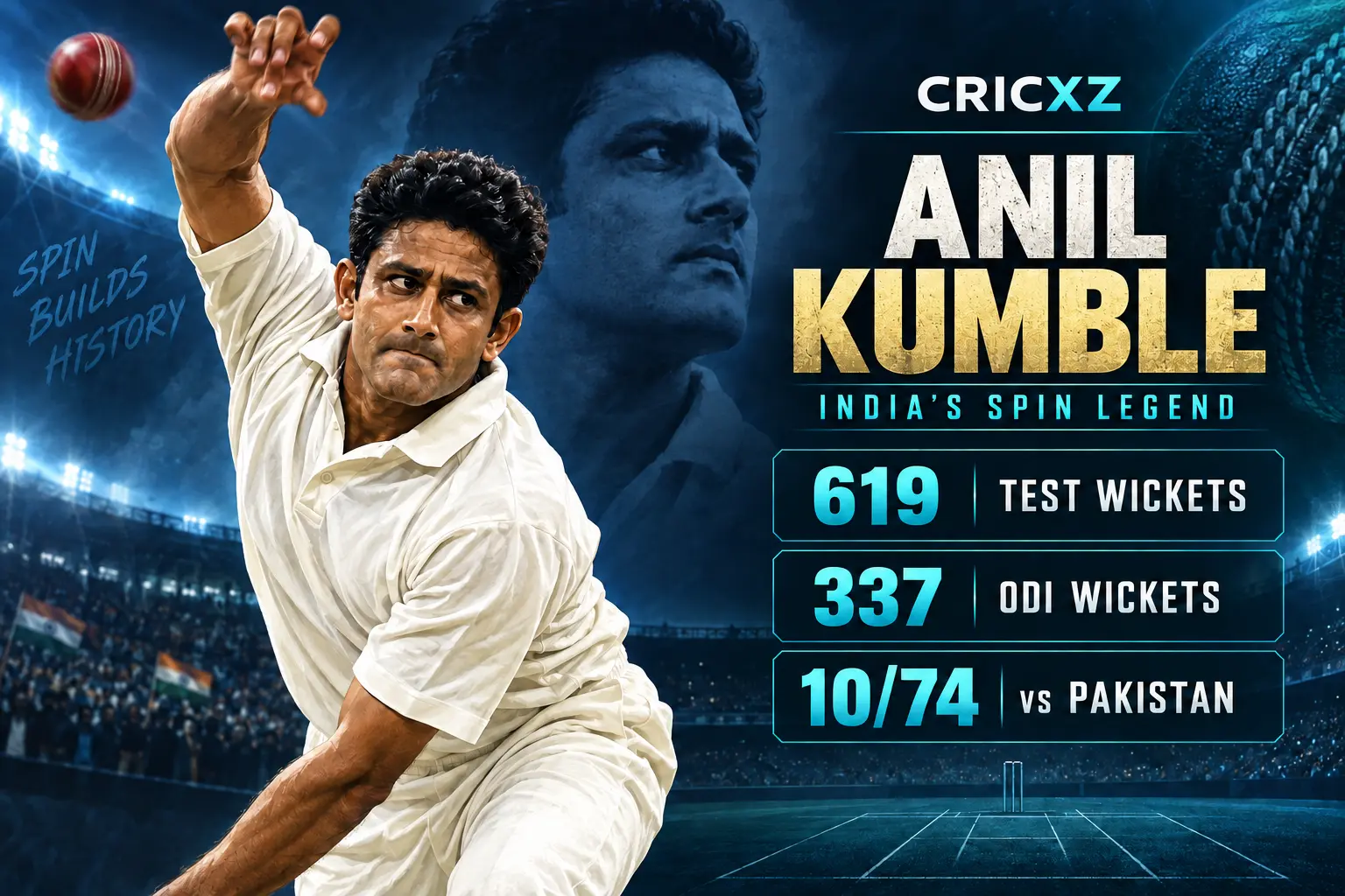 CricXZ graphic of Anil Kumble with Test and ODI bowling records