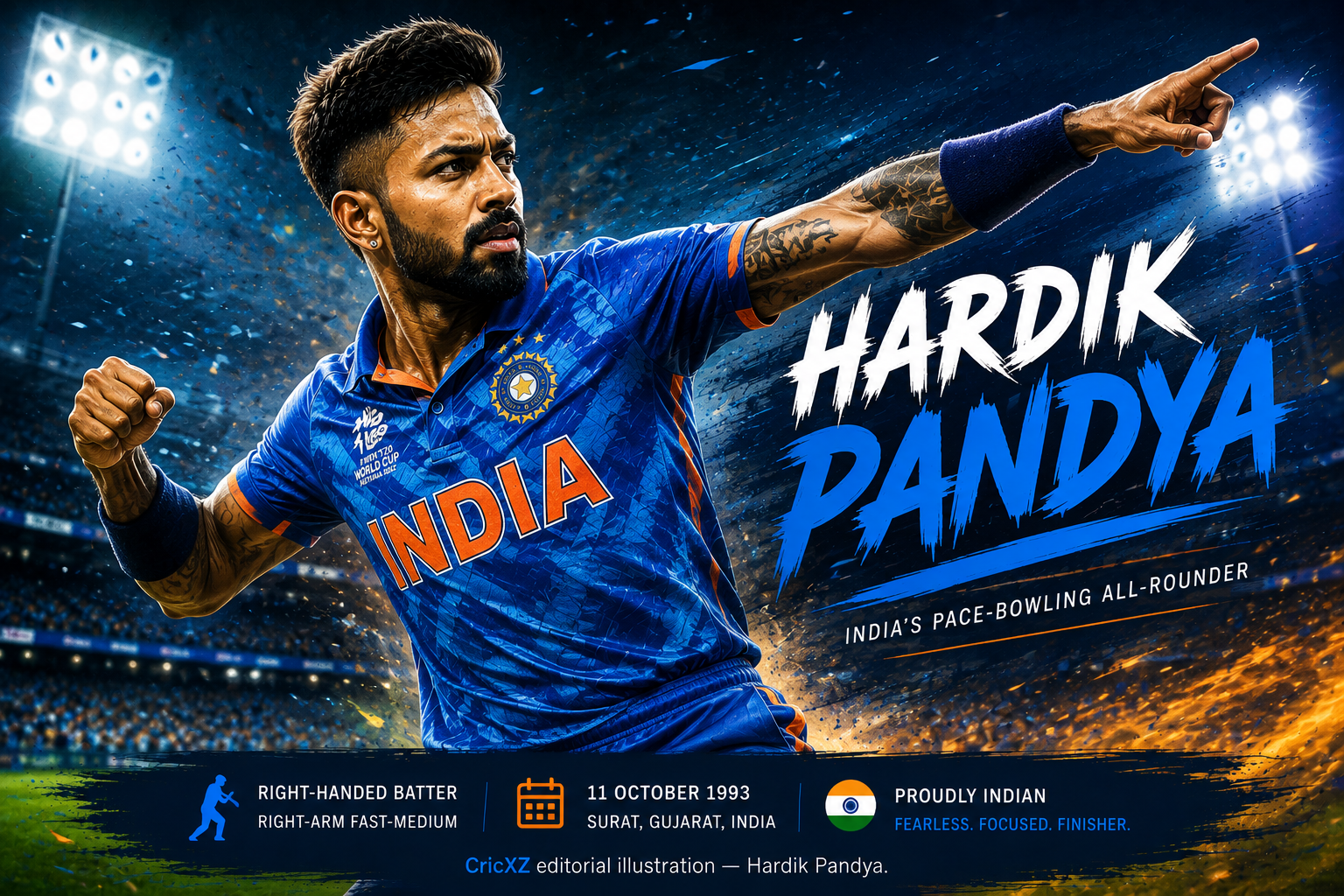 Hardik Pandya editorial illustration for CricXZ