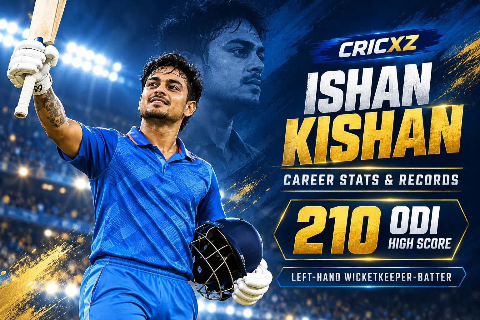 Ishan Kishan career statistics and records graphic for CricXZ