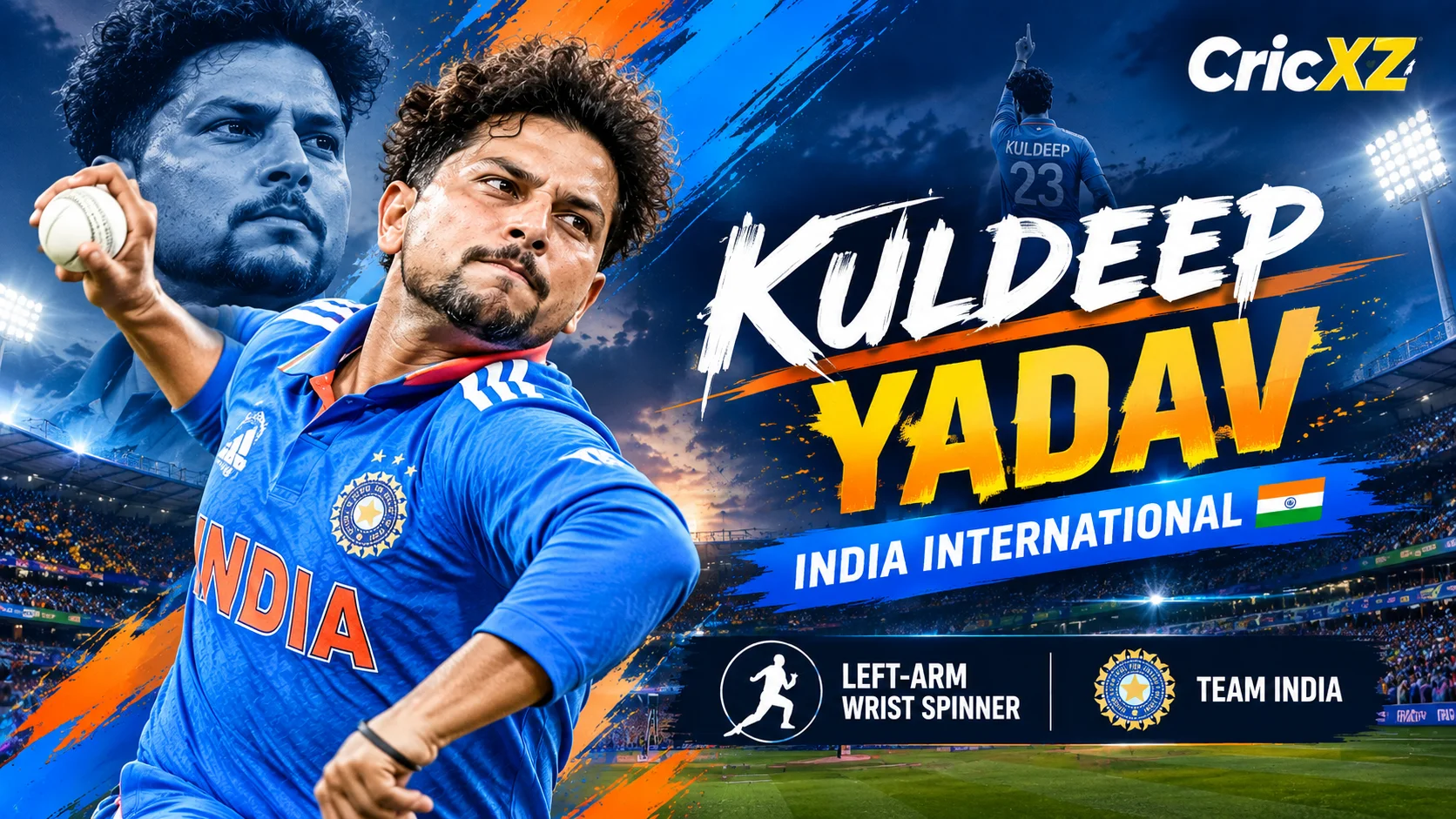 CricXZ editorial illustration of Kuldeep Yadav