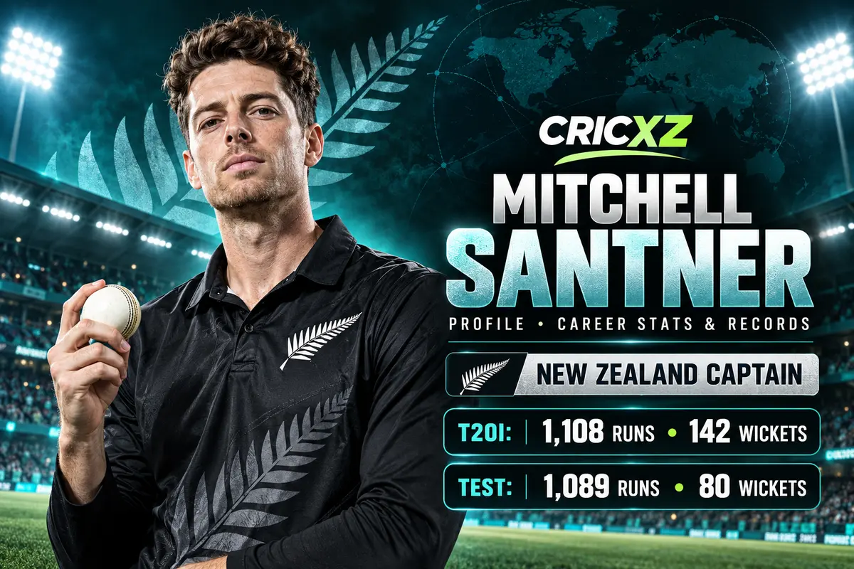 CricXZ career statistics graphic for Mitchell Santner