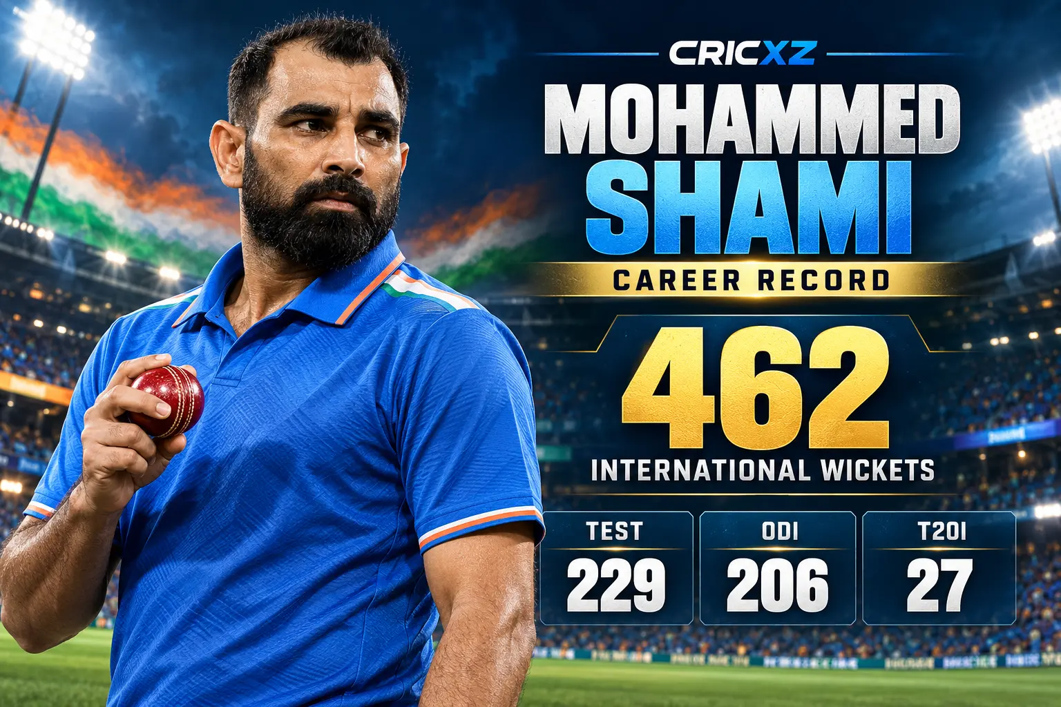 CricXZ career statistics graphic for Mohammed Shami