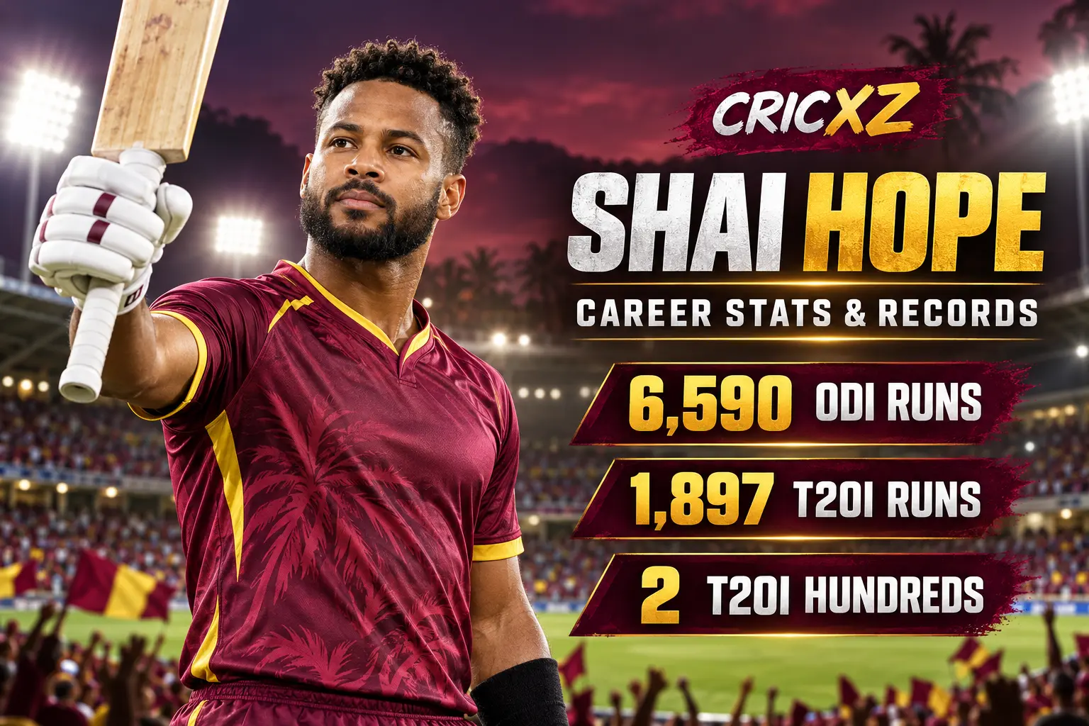 CricXZ editorial illustration of Shai Hope