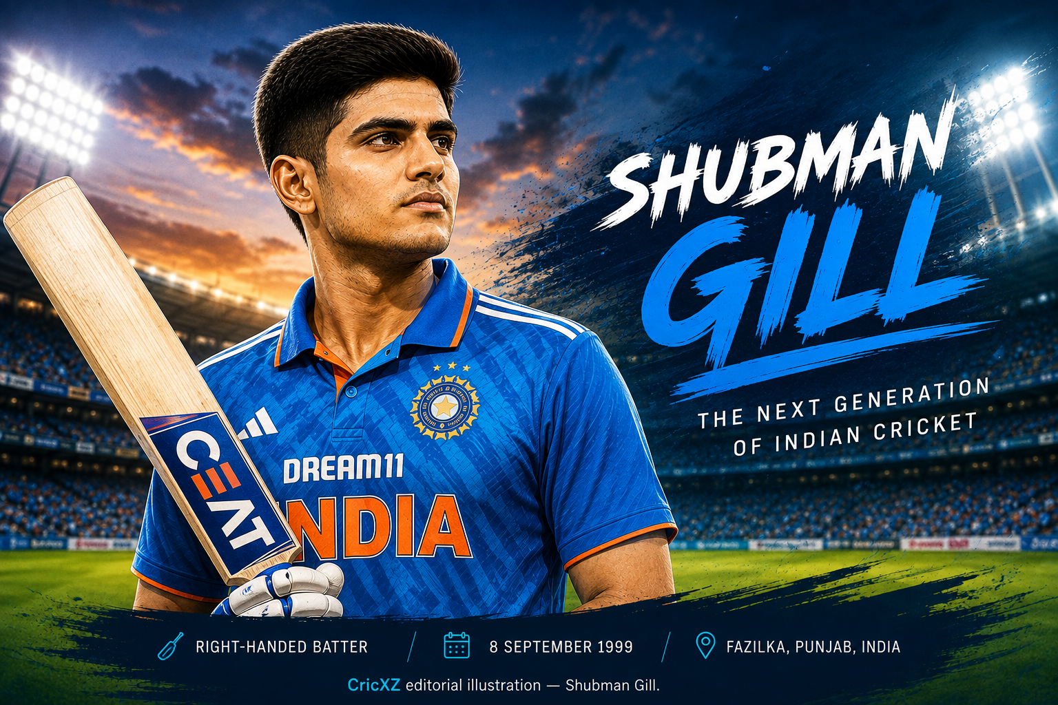 Shubman Gill editorial illustration for CricXZ