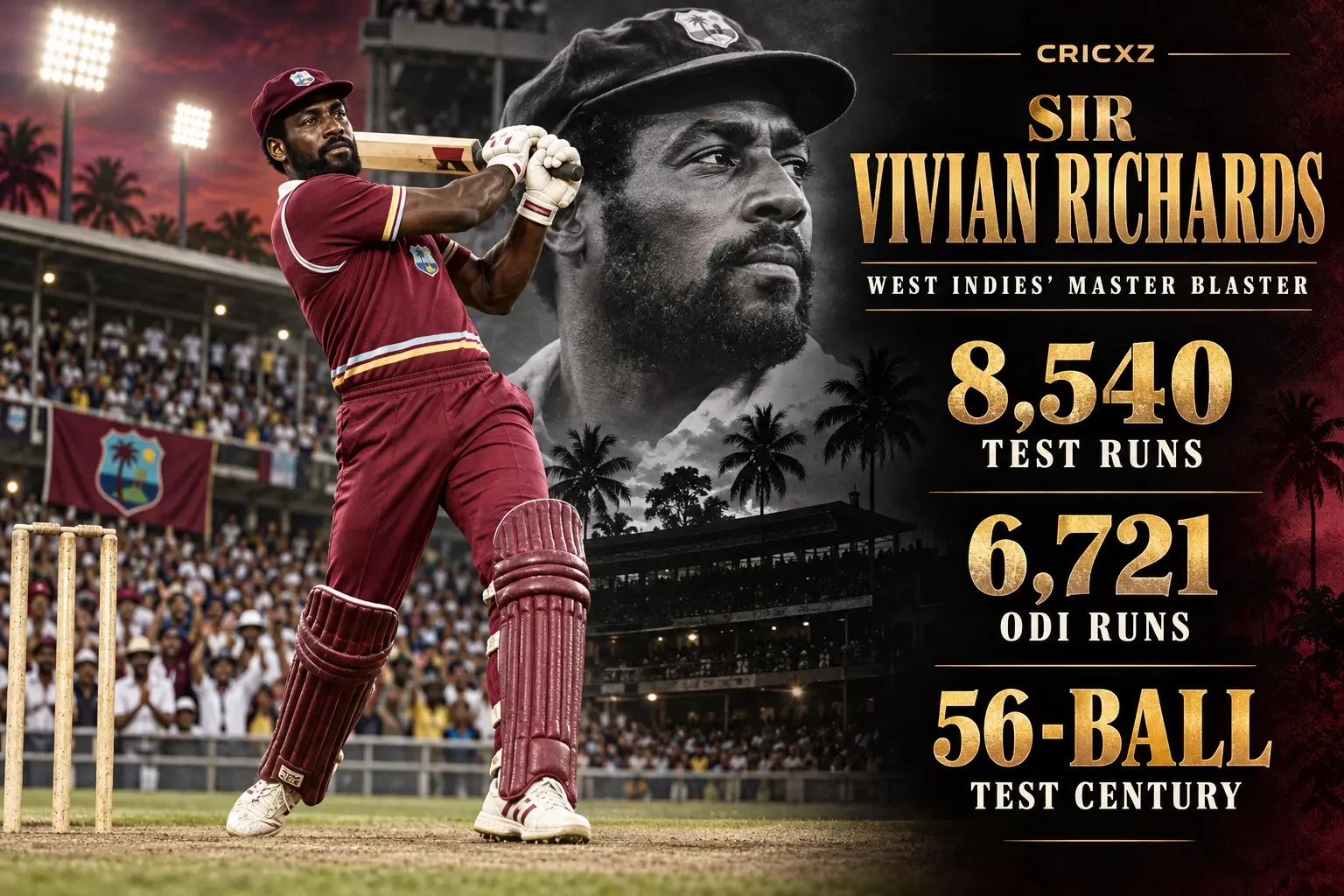 CricXZ graphic of Sir Vivian Richards with Test and ODI batting records
